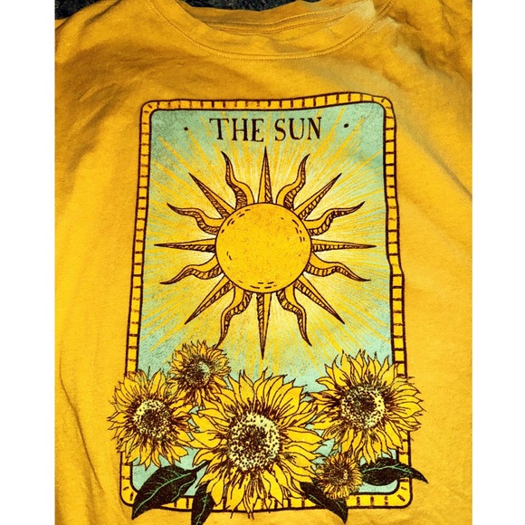 Mighty Fine Tops - The Sun Tarot Card Witchy Yellow Sunflower Graphic Cotton‎ Blend Tee Sz XL